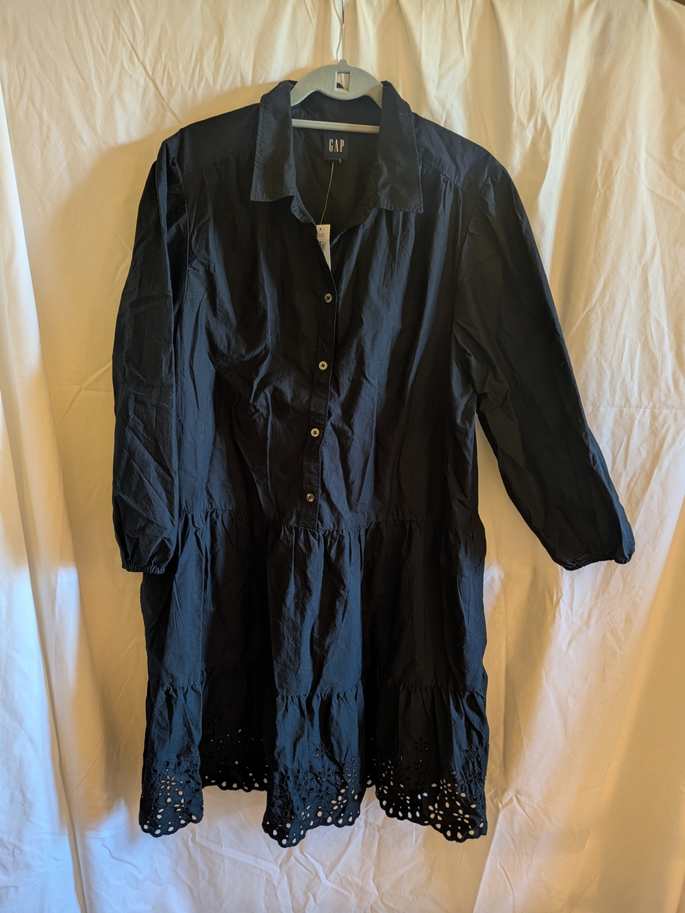 GAP Black Eyelet Hem Button-Front Dress